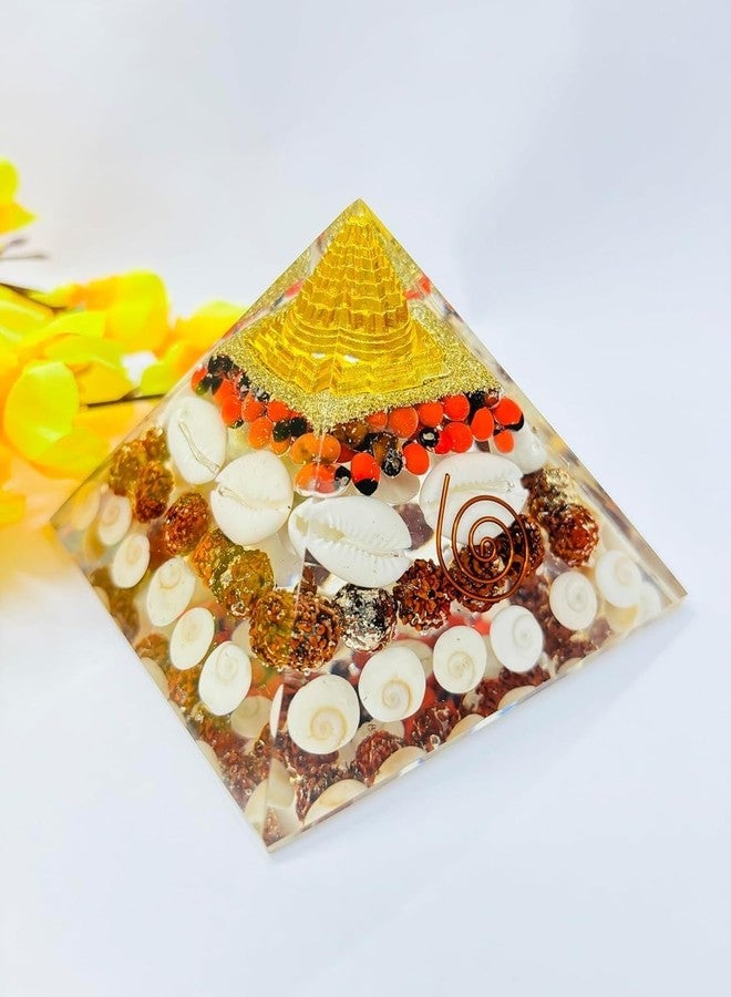 Fikup Original Crystal Gomati Chakra Laxmi Pyramid for Home, Office - Rudraksha | Shree Yantra | Kauri and Ratti for Vastu Money Good Wealth Good Luck Size: 3.5 inch Multi-Colour (Pack of 1) - Image 2
